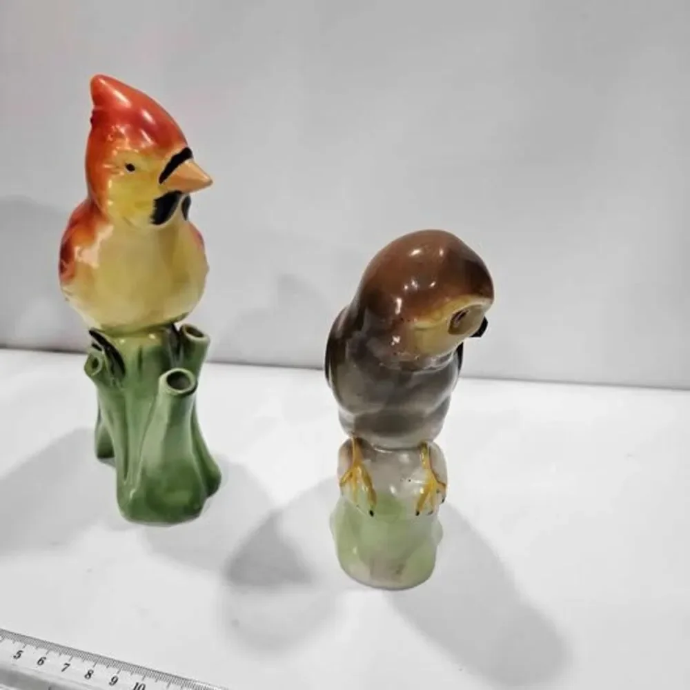 German Vintage Ceramic Cardinal and Owl Figurines